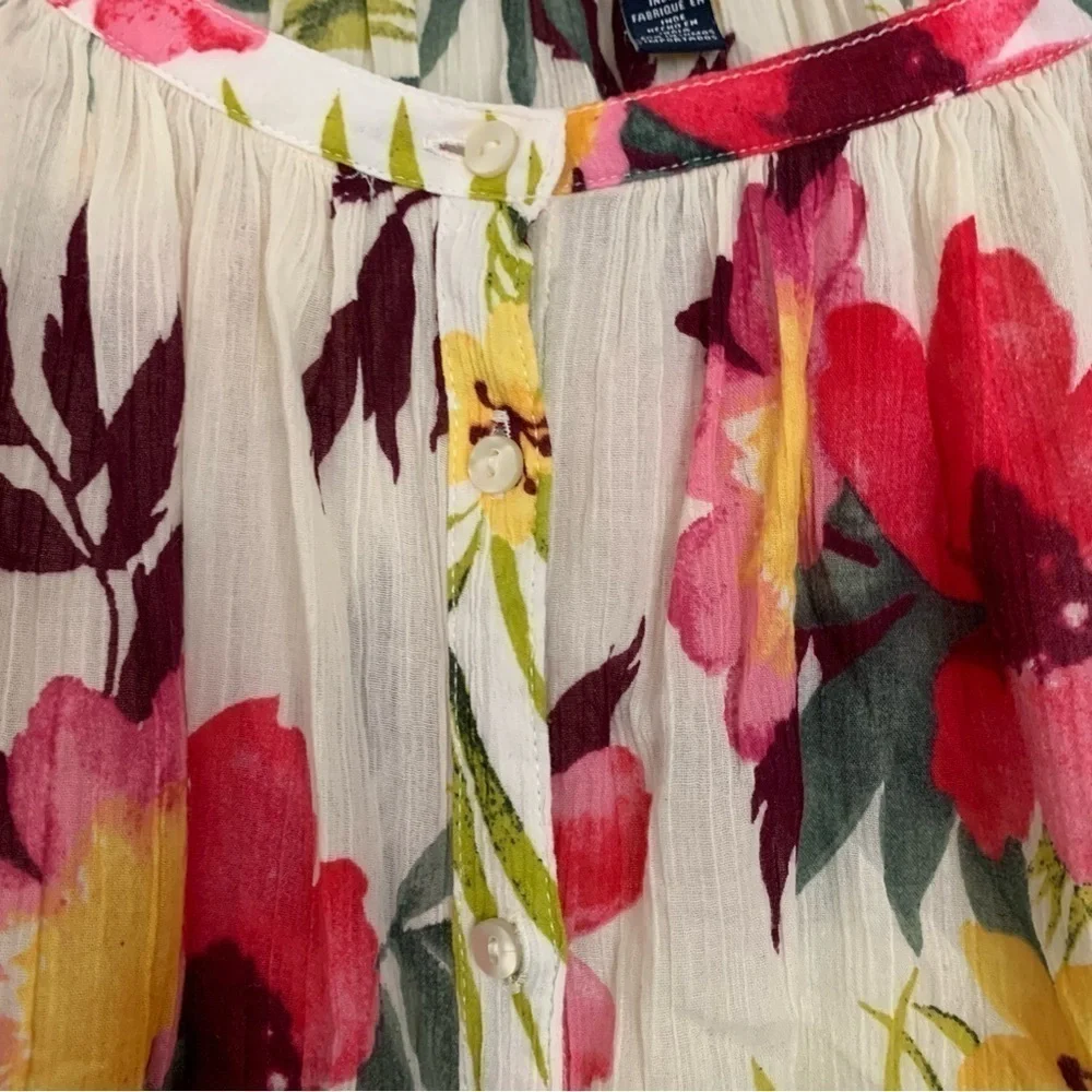 Chaps Multicolor Tropical Button Down Flowy Top 3/4 Sleeve XLP
